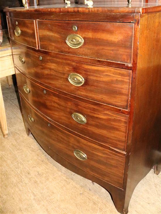 Regency mahogany bowfront chest of two short and three long drawers